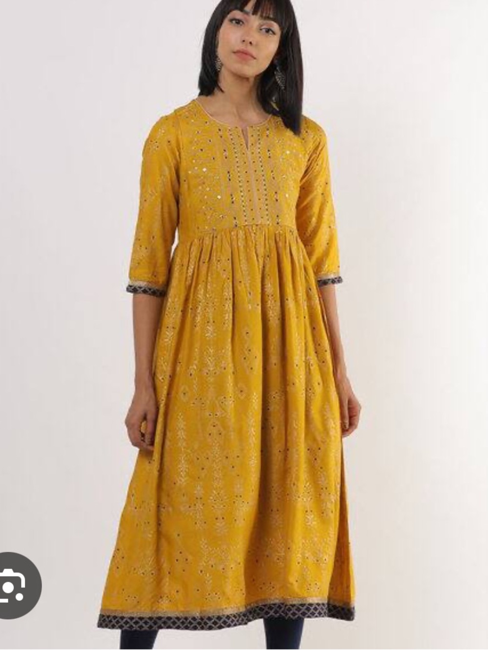 Avaasa Mustard Yellow Embroidered Long Dress L